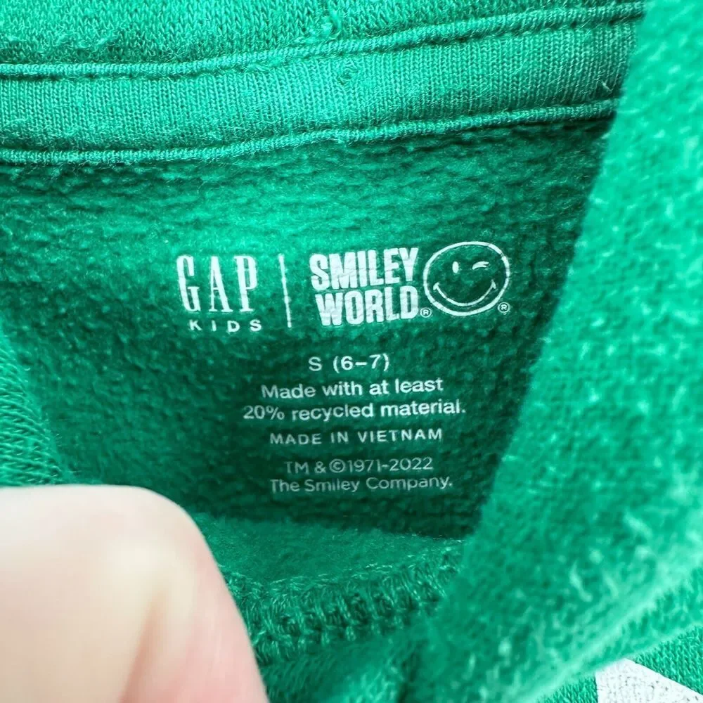 Gap x Smiley World Sweatshirt Kids Small Green‎ Hoodie Streetwear Indie Lounge